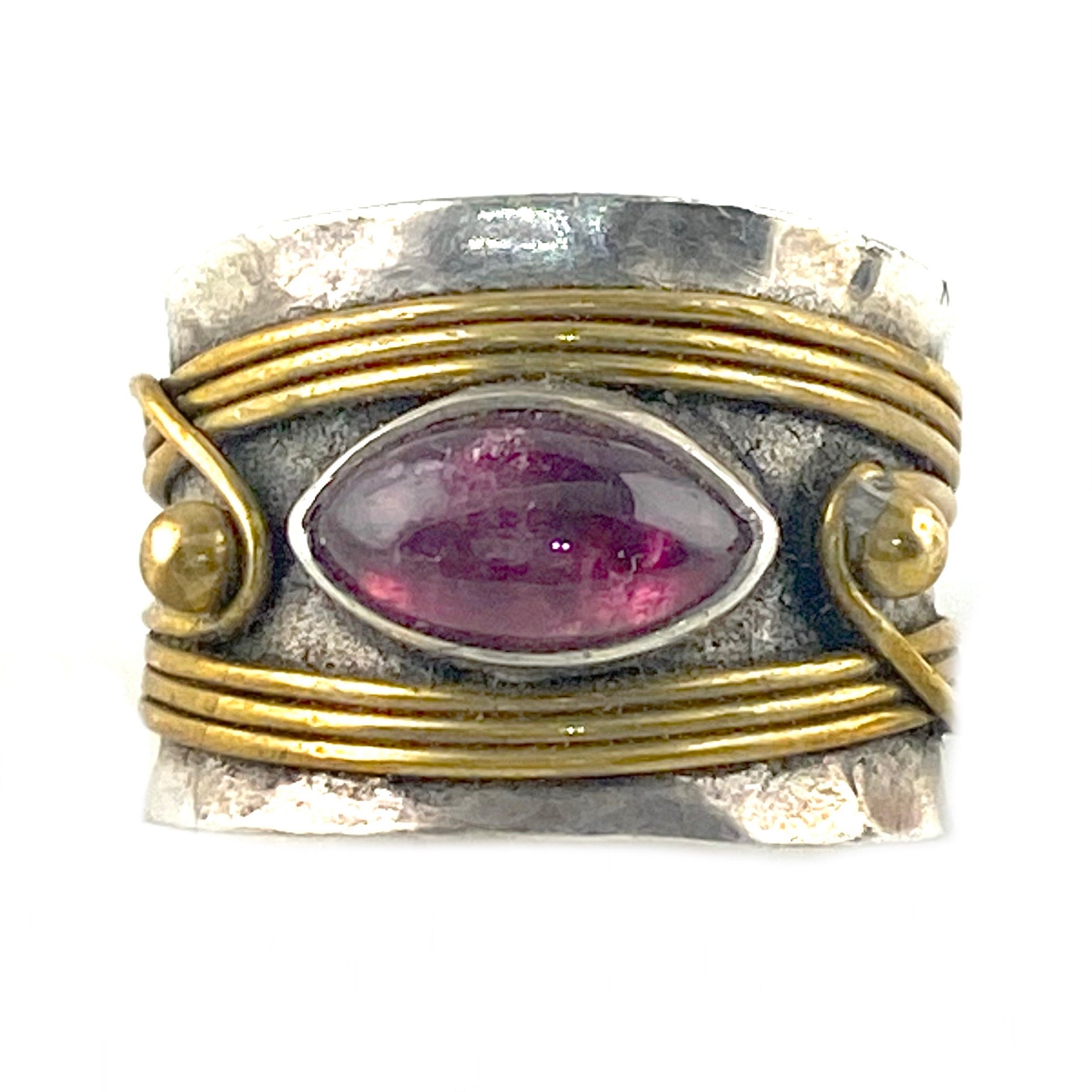 Garnet Two Tone Sterling Silver Band Ring - Keja Designs Jewelry