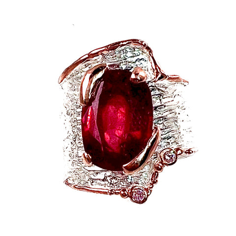 AAARuby & Pink Tourmaline Sterling Silver White & Rose Gold Ring - Keja Designs Jewelry