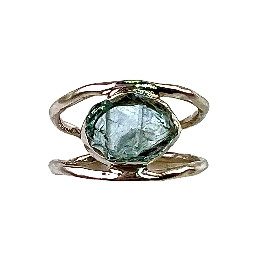 Aquamarine Rough Sterling Silver Hammered Ring - Keja Designs Jewelry