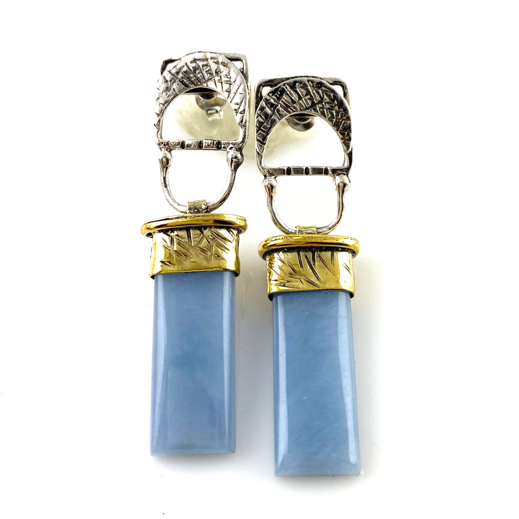 Angelite Two Tone Sterling Silver Earrings - Keja Designs Jewelry