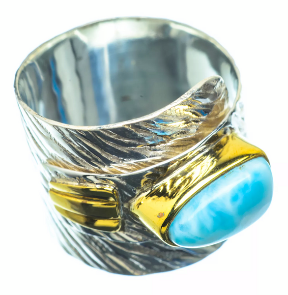 Larimar Two Tone Sterling Silver Adjustable Wrap Ring - Keja Designs Jewelry