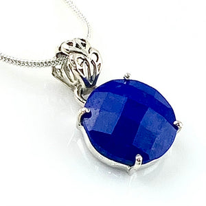 Sapphire Sterling Silver Faceted Round Pendant - Keja Designs Jewelry