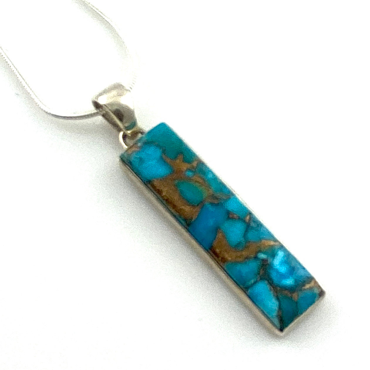 Blue Copper Turquoise Sterling Silver Oblong Pendant - Keja Designs Jewelry