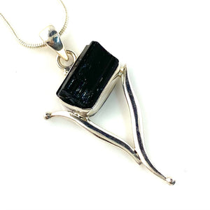 Black Tourmaline Rough Crystal Sterling Silver Vortex Pendant - Keja Designs Jewelry