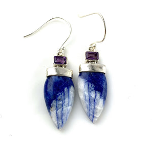 Sodalite & Amethyst Sterling Silver Dripping Blue Earrings - Keja Designs Jewelry