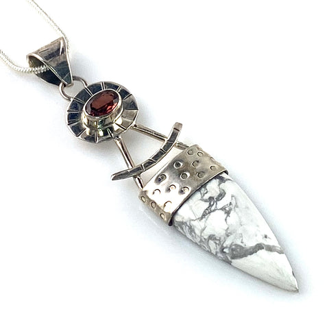 Howlite & Garnet Sterling Silver Pendant - Keja Designs Jewelry