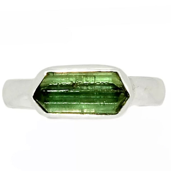 Green Tourmaline Linear Sterling Silver Ring - Keja Designs Jewelry