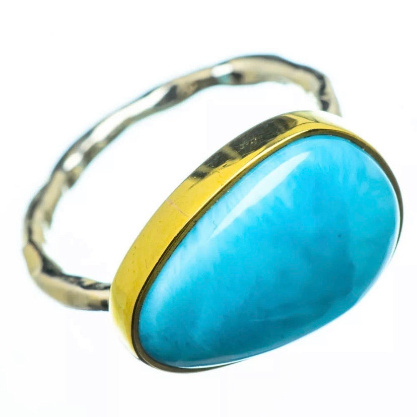 Larimar Two Tone Sterling Silver East West Ring - Keja Designs Jewelry