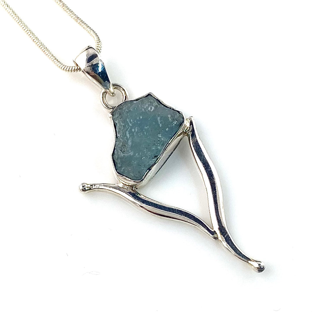Aquamarine Rough Cut Sterling Silver Vortex Pendant - Keja Designs Jewelry