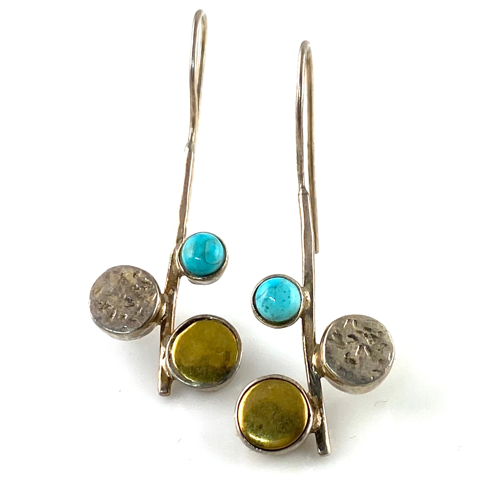 Turquoise Two Tone Solid Sterling Earrings - Keja Designs Jewelry