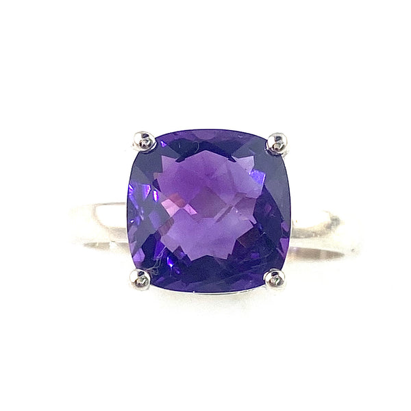 Amethyst Faceted Cushion Cut Sterling Silver Ring - Keja Designs Jewelry