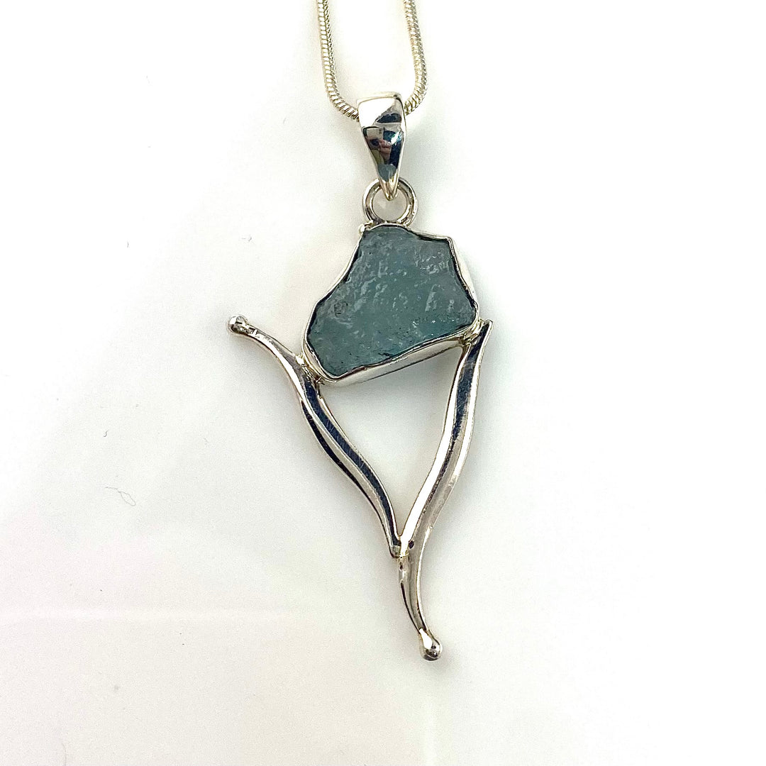 Aquamarine Rough Cut Sterling Silver Vortex Pendant - Keja Designs Jewelry
