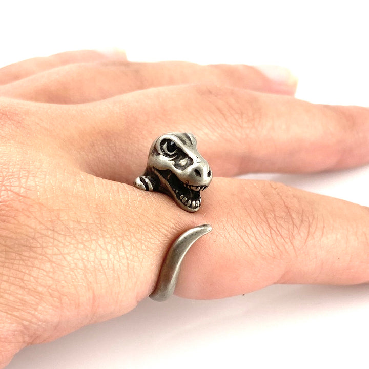 Animal Wrap Ring - T-Rex - White Bronze - Adjustable Ring - Keja Designs Jewelry