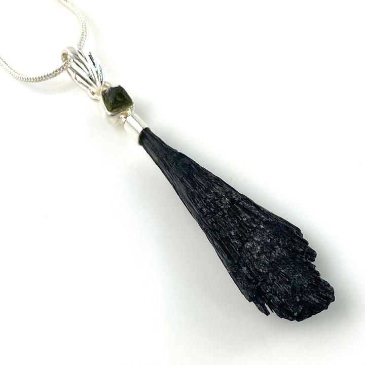 Moldavite &amp; Kyanite Rough  Sterling Silver Pendant - Keja Designs Jewelry