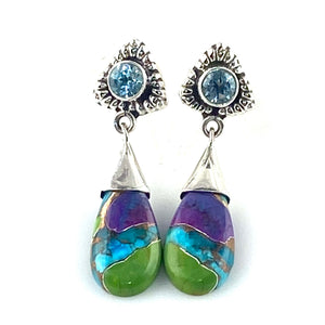 Multi Turquoise & Blue Topaz Sterling Silver Drop Earrings - Keja Designs Jewelry