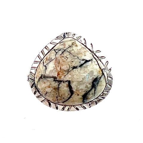 White Buffalo Etched Sterling Silver Pear Ring - Keja Designs Jewelry