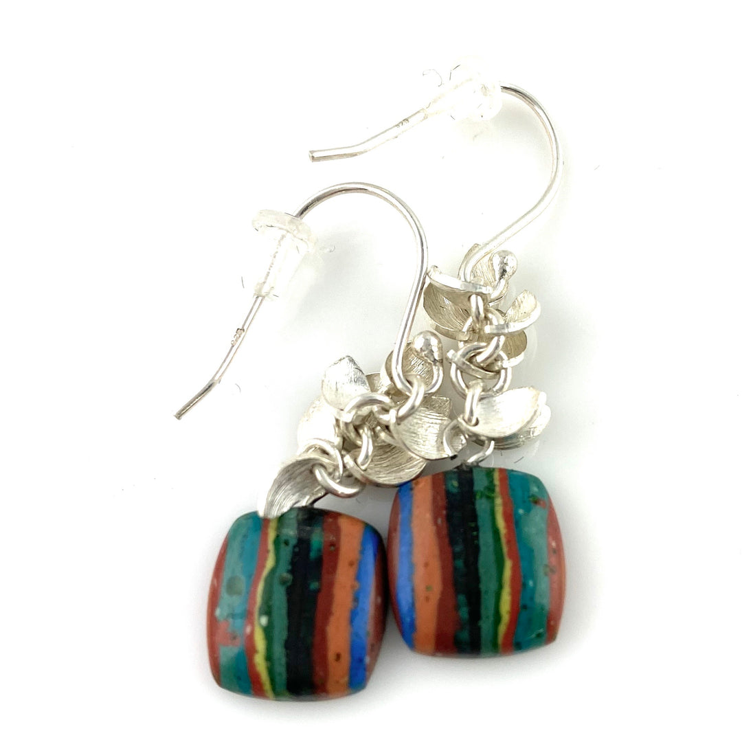 Rainbow Calsilica Sterling Silver Leaf Earrings - Keja Designs Jewelry