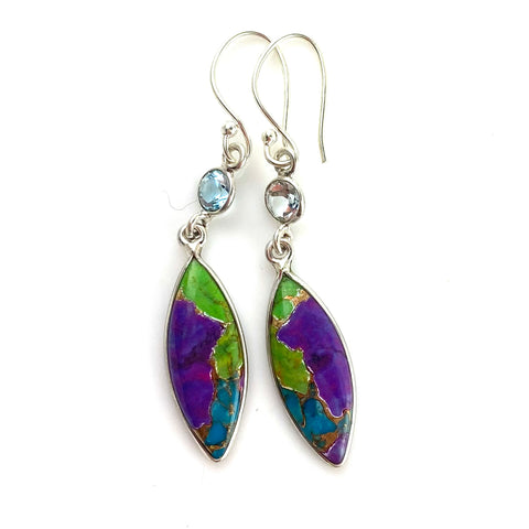 Multi Colored Copper Turquoise & Blue Topaz Sterling Silver Earrings - Keja Designs Jewelry