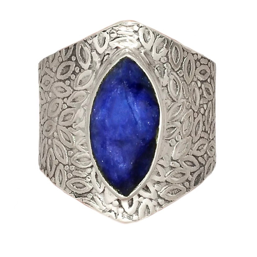 Sapphire Sterling Silver Vine Pattern Band Ring - Keja Designs Jewelry