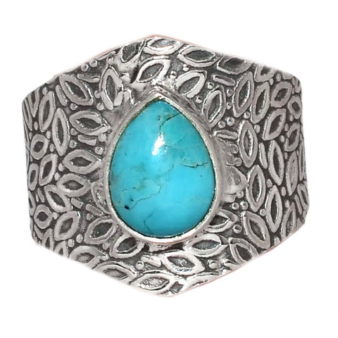 Mohave Turquoise Sterling Silver Vine Pattern Band Ring - Keja Designs Jewelry