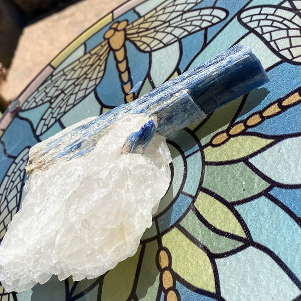 354g Rare! Natural beautiful Blue Kyanite with Quartz Specimen Rough, for Crystal Healing and Decor - Keja Designs Jewelry