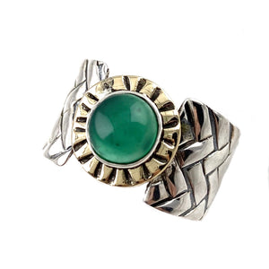 Green Onyx Two Tone Sterling Silver Woven Band Ring - Keja Designs Jewelry
