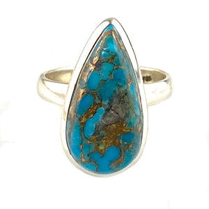 Blue Copper Turquoise Pear Sterling Silver Ring - Keja Designs Jewelry