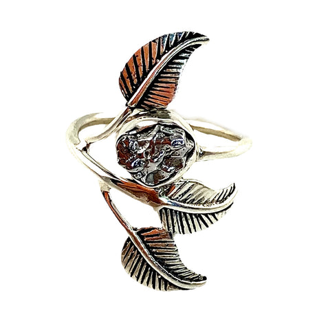Campo de Cielo Meteorite Sterling Silver Leaf Ring - Keja Designs Jewelry