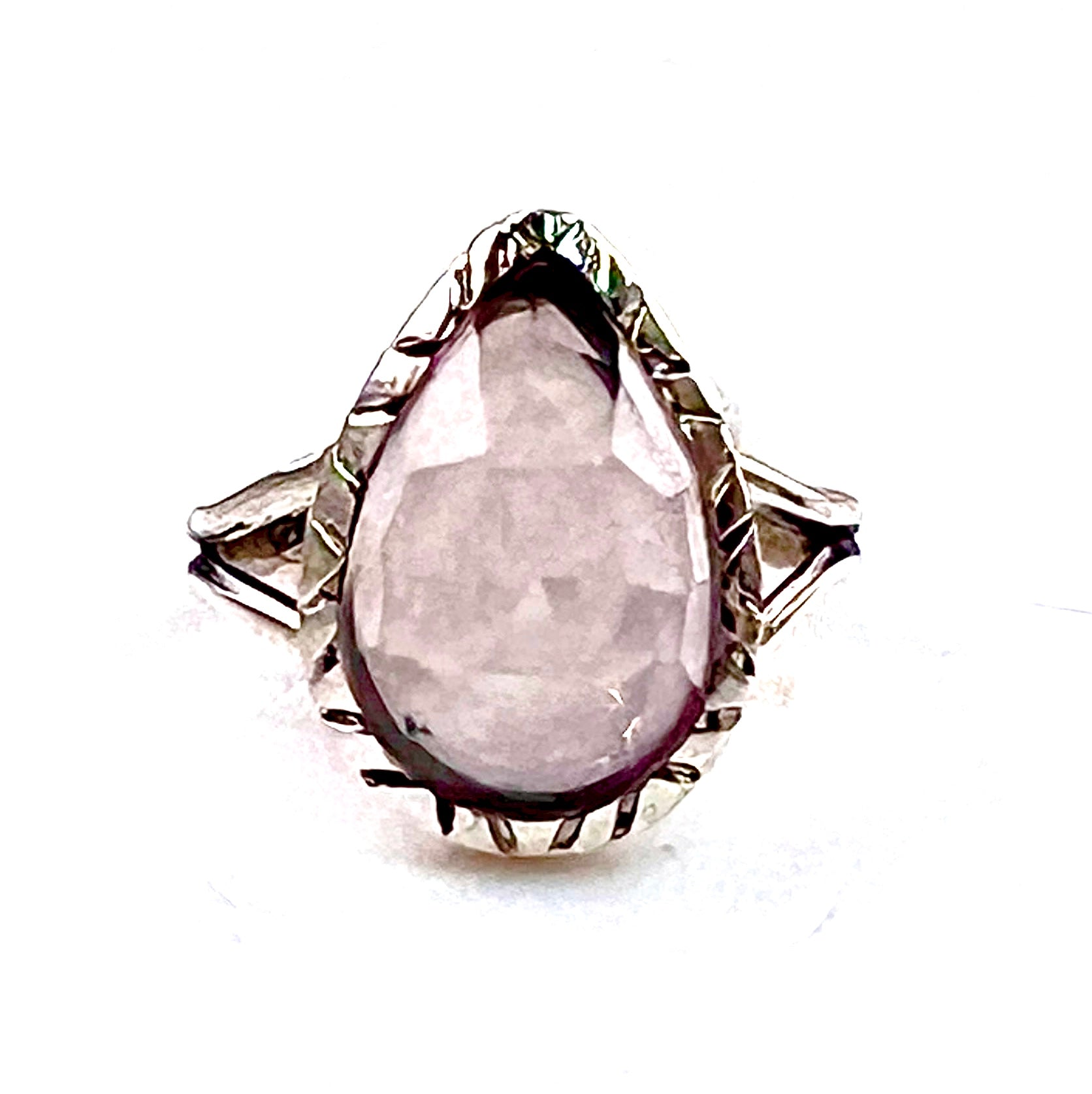 Rose Quartz Sterling Silver Etched Pear Ring - Keja Designs Jewelry