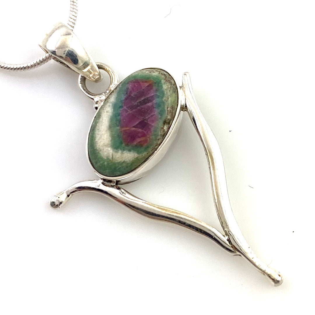 Ruby in Fuschite Sterling Silver Wishbone Pendant - Keja Designs Jewelry