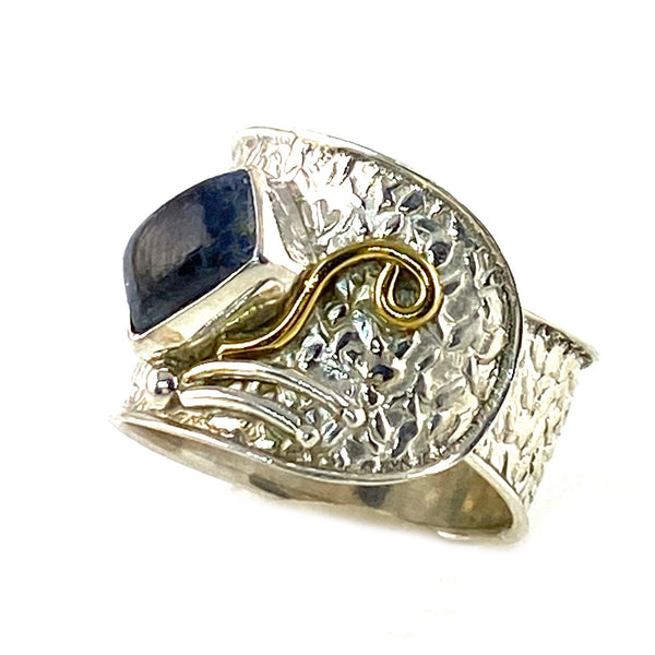 Kyanite Two Tone Sterling Silver Confetti Adjustable  Ring - Keja Designs Jewelry