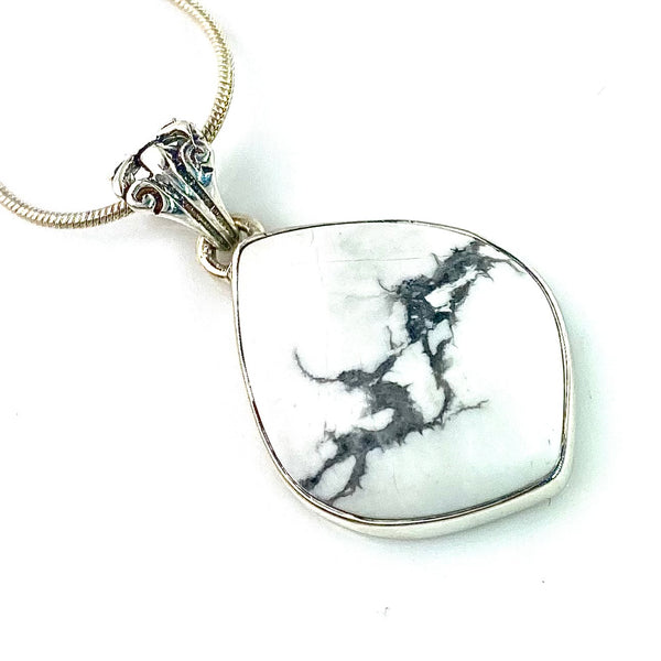 Howlite Sterling Silver Pear Pendant - Keja Designs Jewelry