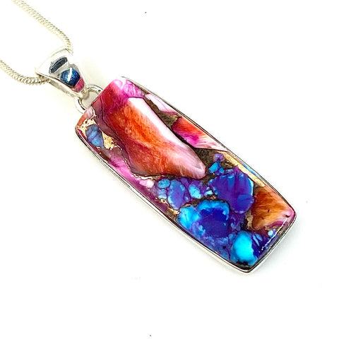 Kingman Dahlia Turquoise Sterling Oblong Pendant - Keja Designs Jewelry