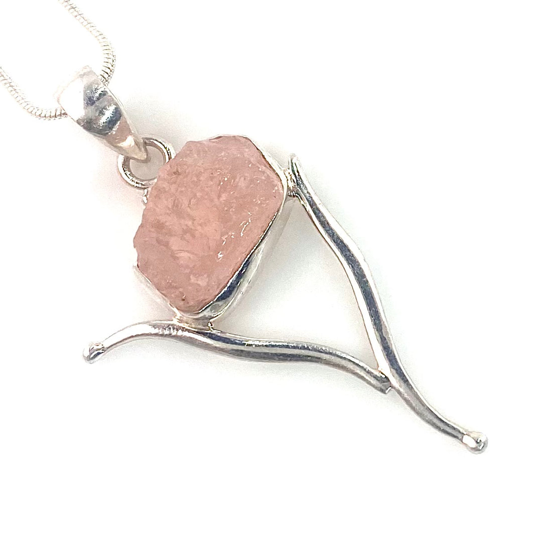 Morganite Rough Sterling Silver Vortex Pendant - Keja Designs Jewelry