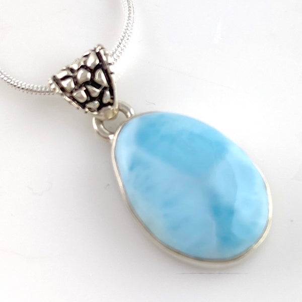 Larimar Sterling Silver True Blue Pendant - Keja Designs Jewelry