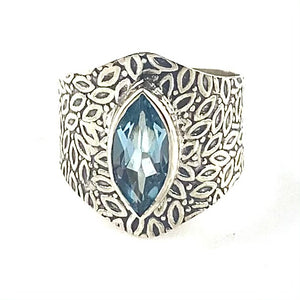 Blue Topaz Sterling Silver Vine Pattern Band Ring - Keja Designs Jewelry