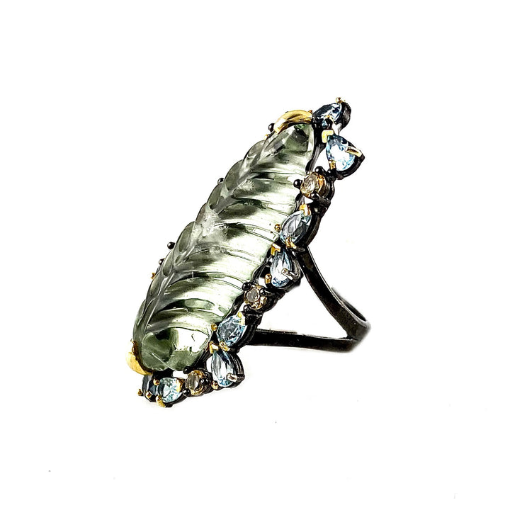 Praisiolite Sterling Silver Rhodium &amp; Gold Plated Ring - Keja Designs Jewelry