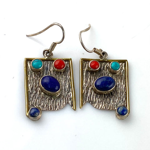 Lapis, Coral, Turquoise & Sodalite Sterling Silver Earrings - Keja Designs Jewelry