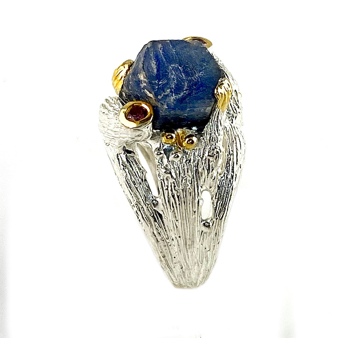 Sapphire Rough Bright Rhodium &amp; Gold Plated Ring - Keja Designs Jewelry