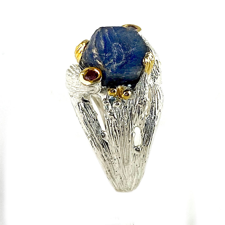 Sapphire Rough Bright Rhodium &amp; Gold Plated Ring - Keja Designs Jewelry