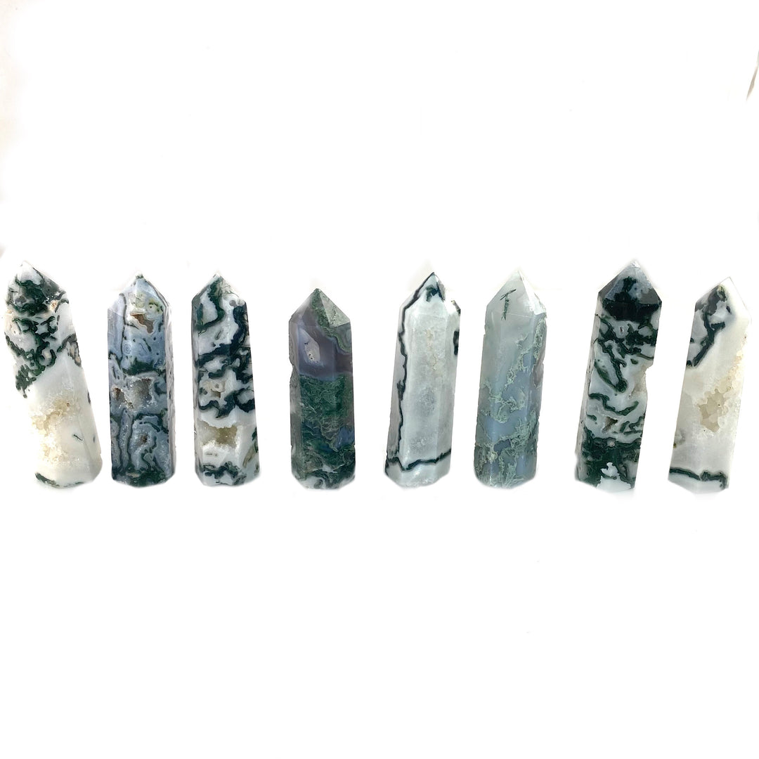 Natural Moss Agate Crystal Tower Obelisks, Healing Crystals, miss Agate for Décor - Keja Designs Jewelry