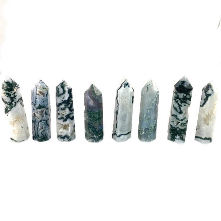 Natural Moss Agate Crystal Tower Obelisks, Healing Crystals, miss Agate for Décor - Keja Designs Jewelry