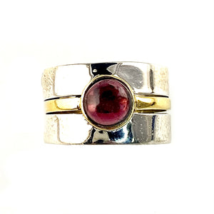 Garnet Sterling Silver Two Tone Cutout Ring - Keja Designs Jewelry