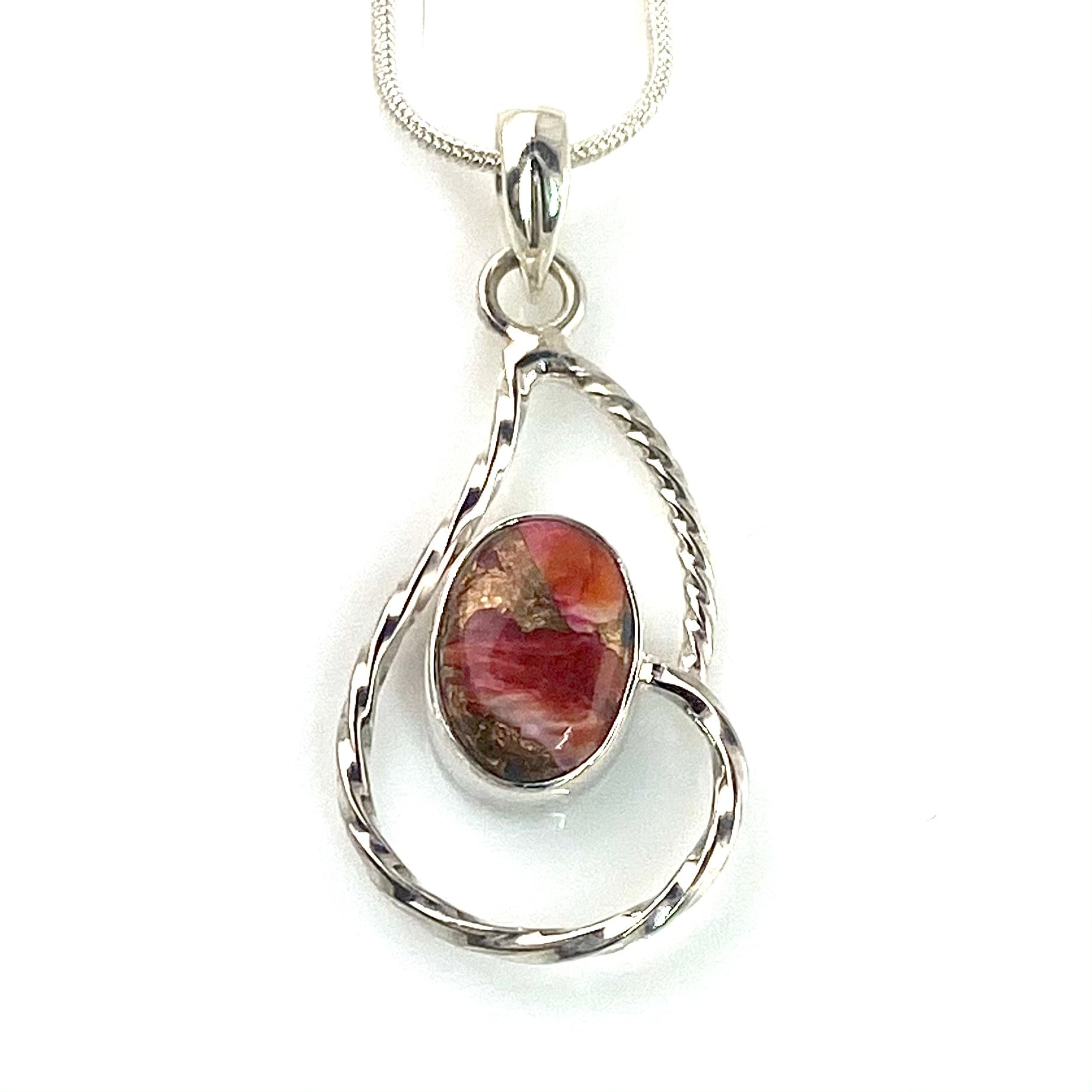 Kingman Orange Dahlia Turquoise Sterling Silver Pendant - Keja Designs Jewelry