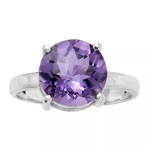 Amethyst Sterling Silver Round Solitaire Ring - Keja Designs Jewelry