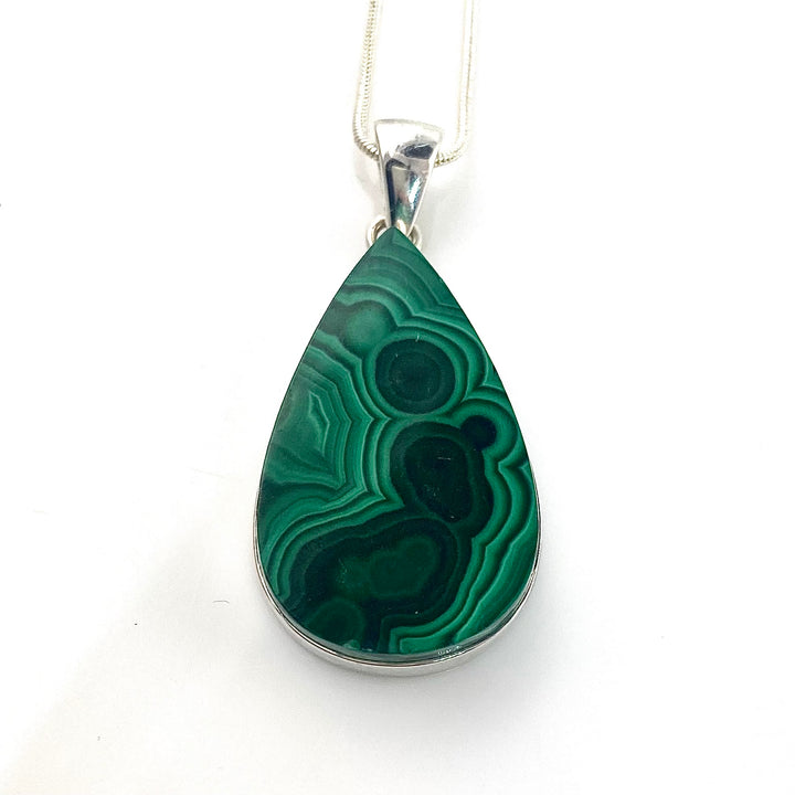 Malachite Bullseye Sterling Silver Pear Shaped Pendant - Keja Designs Jewelry