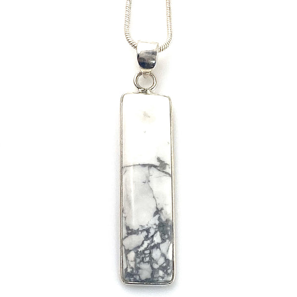 Howlite Sterling Silver Rectangle Pendant - Keja Designs Jewelry