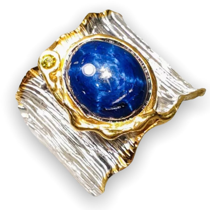Star Sapphire Sterling Silver White & Yellow Gold Ring - Keja Designs Jewelry
