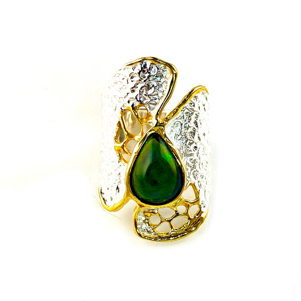 Opal Sterling Silver & Gold Cactus Skeleton Ring - Keja Designs Jewelry