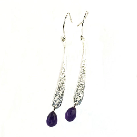 Amethyst Sterling Silver Filagree Earrings - Keja Designs Jewelry